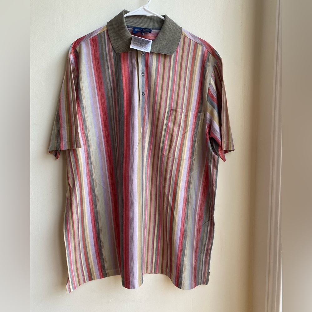 New MARIO CALDI Colorful Stipend Men’s Polo Size 3XL. 100%FILOSCOZIA COTTON.
